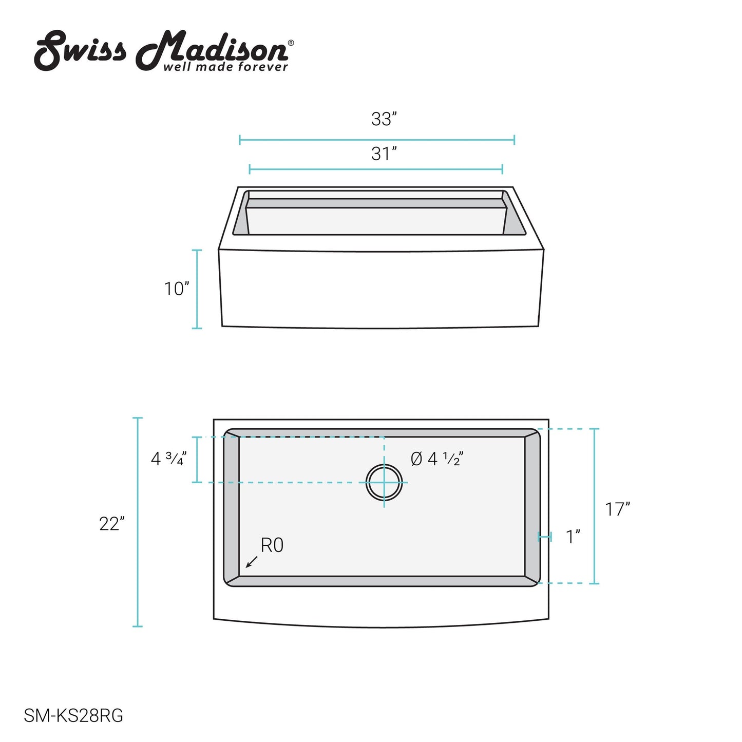 Tourner 33" x 22" Stainless Steel, Single Basin, Farmhouse Kitchen Workstation Sink with Apron in Multi Colors