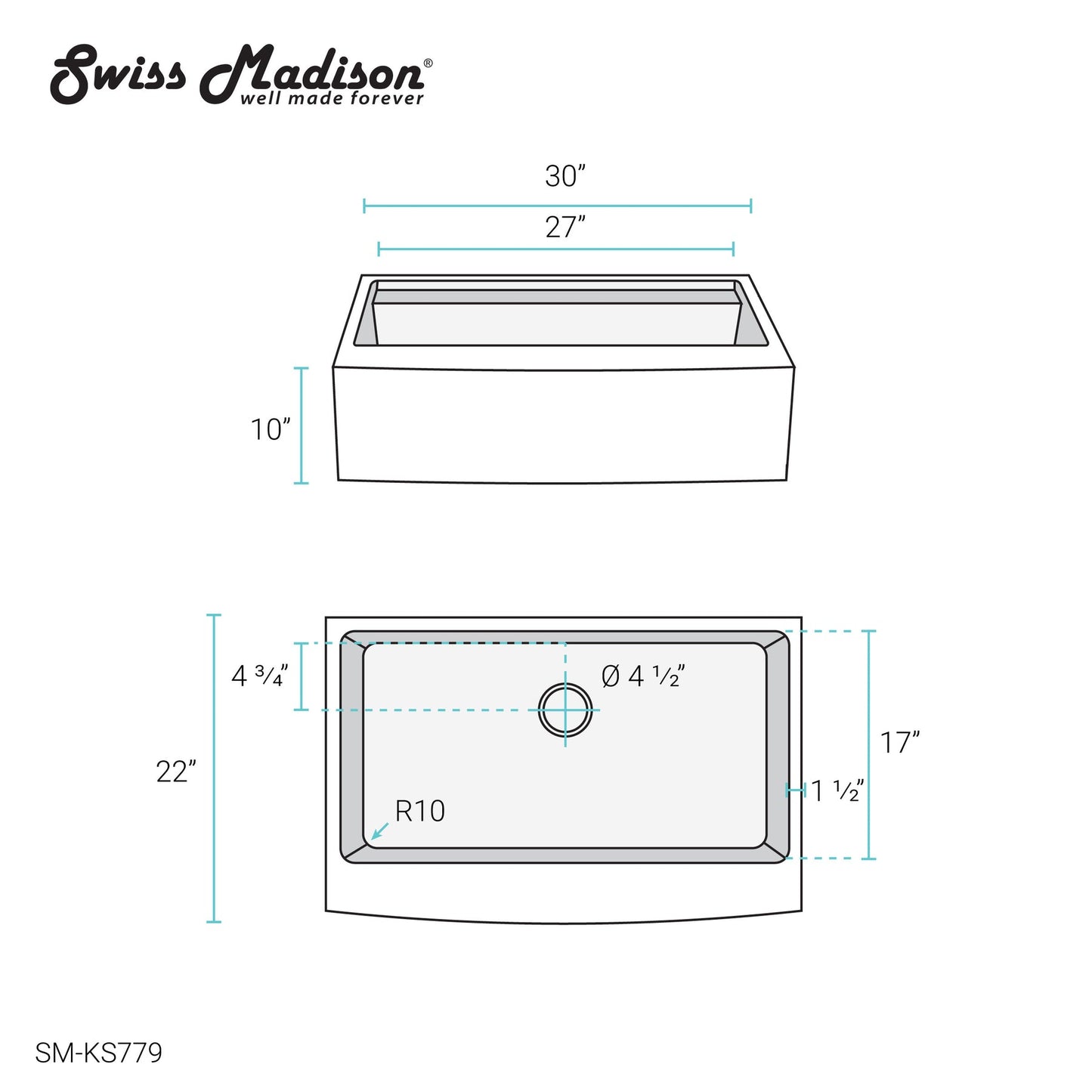 Rivage 30 x 22 Single Basin Apron Kitchen Workstation Sink