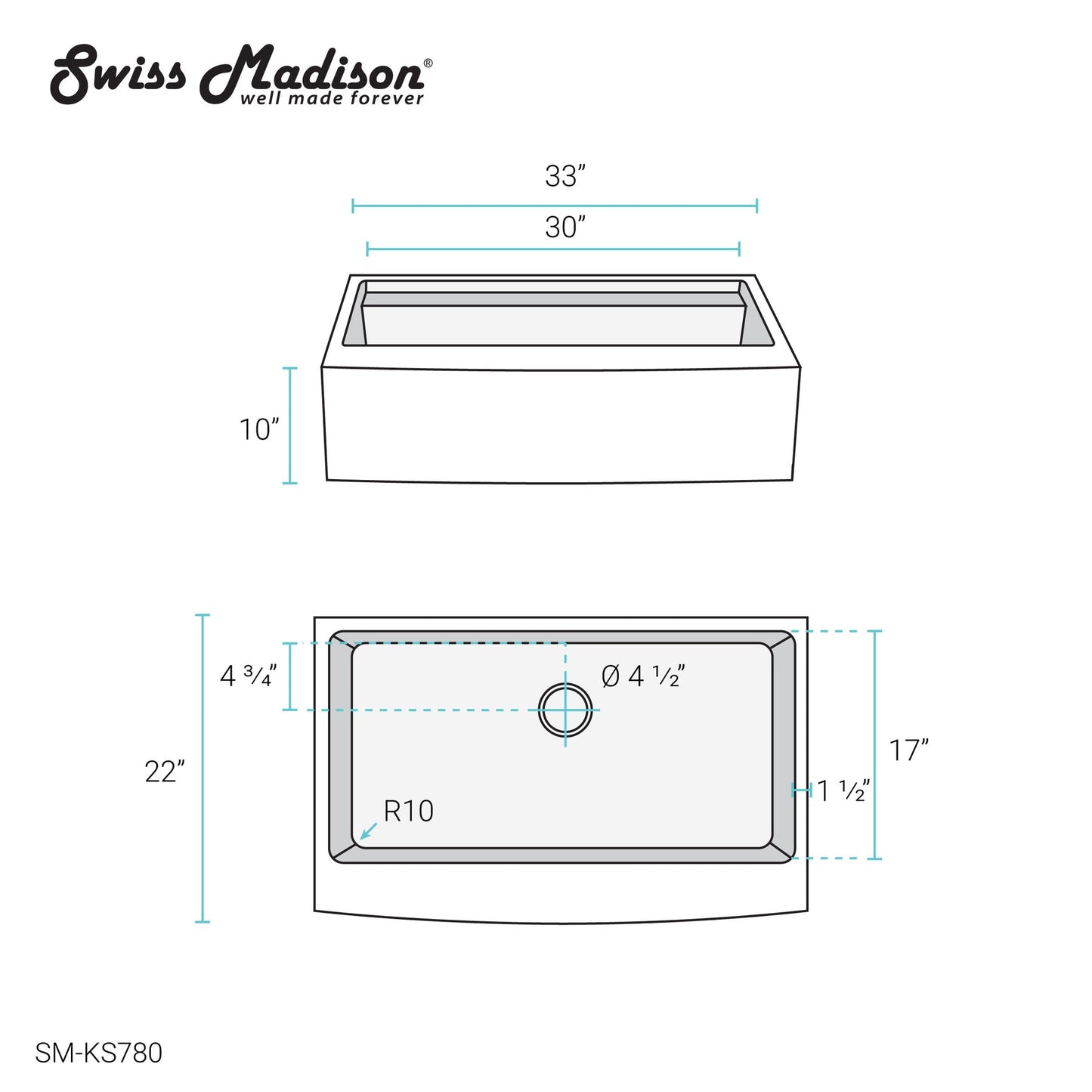 Rivage 33 x 22 Single Basin Apron Kitchen Workstation Sink
