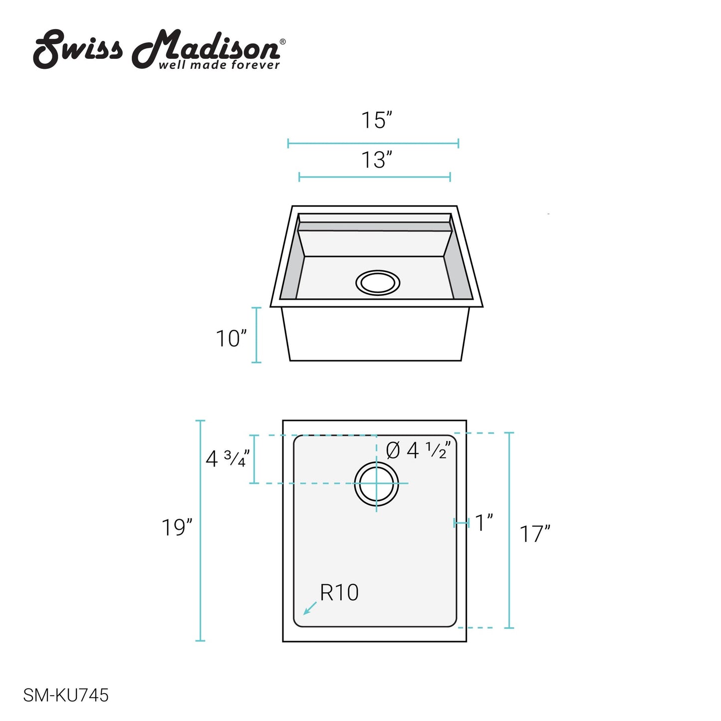 Rivage 15 x 19 Single Basin Undermount Kitchen Workstation Sink