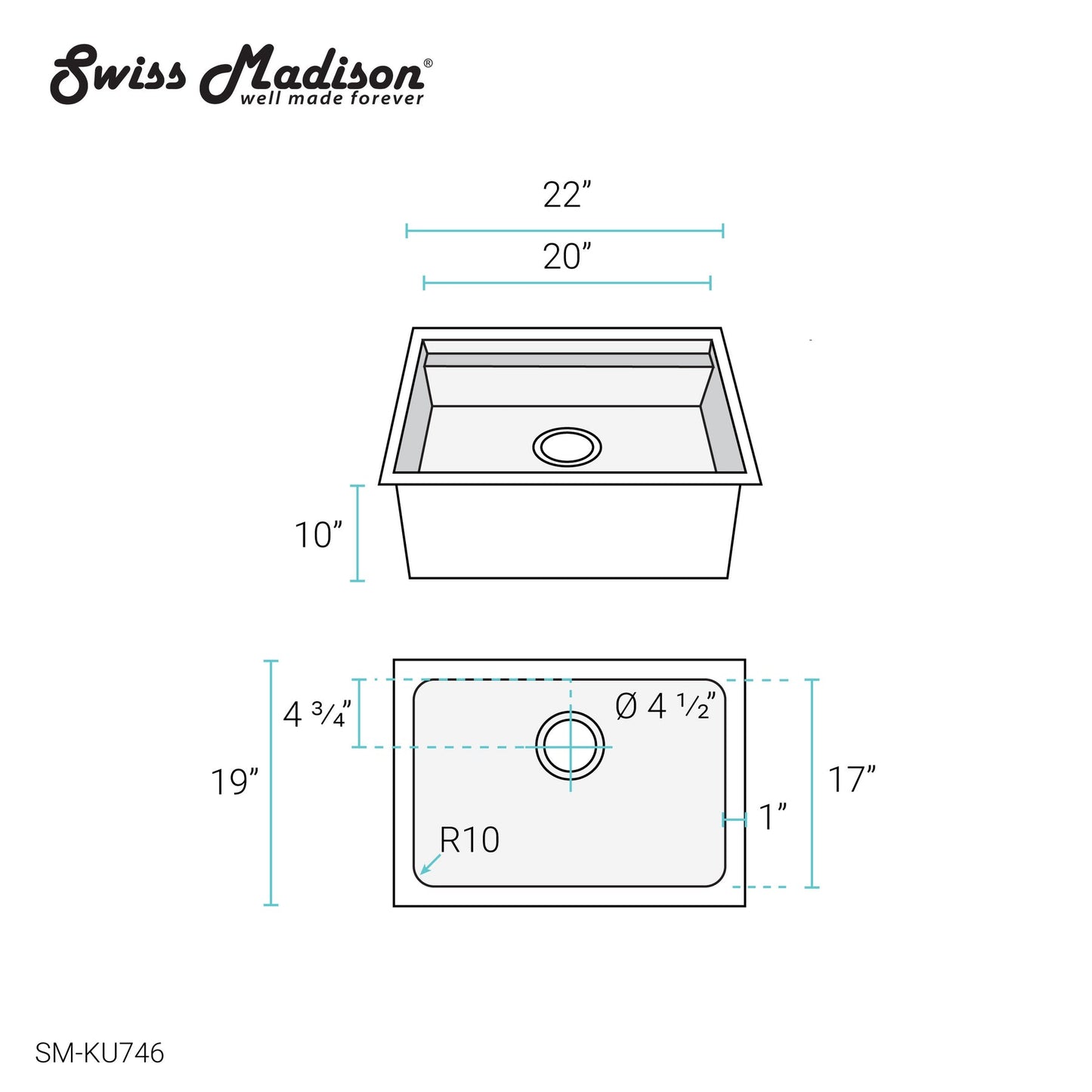 Rivage 22 x 19 Single Basin Undermount Kitchen Workstation Sink