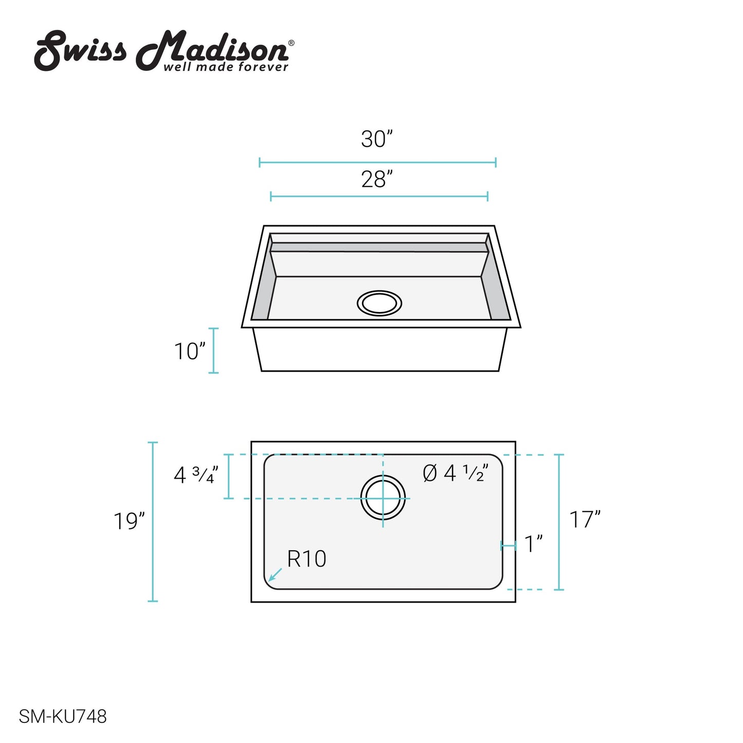 Rivage 30 x 19 Single Basin Undermount Kitchen Workstation Sink