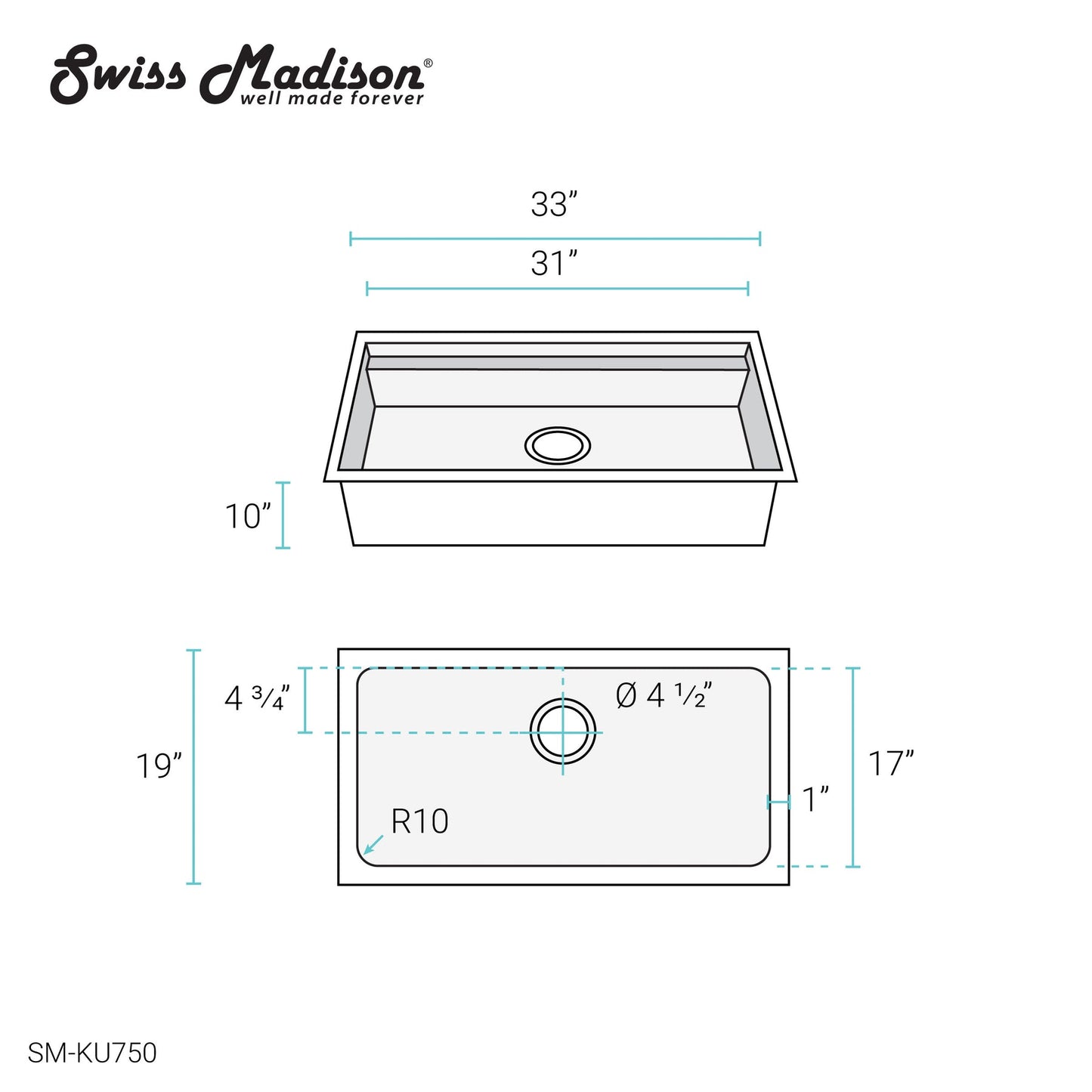 Rivage 33 x 19 Single Basin Undermount Kitchen Workstation Sink