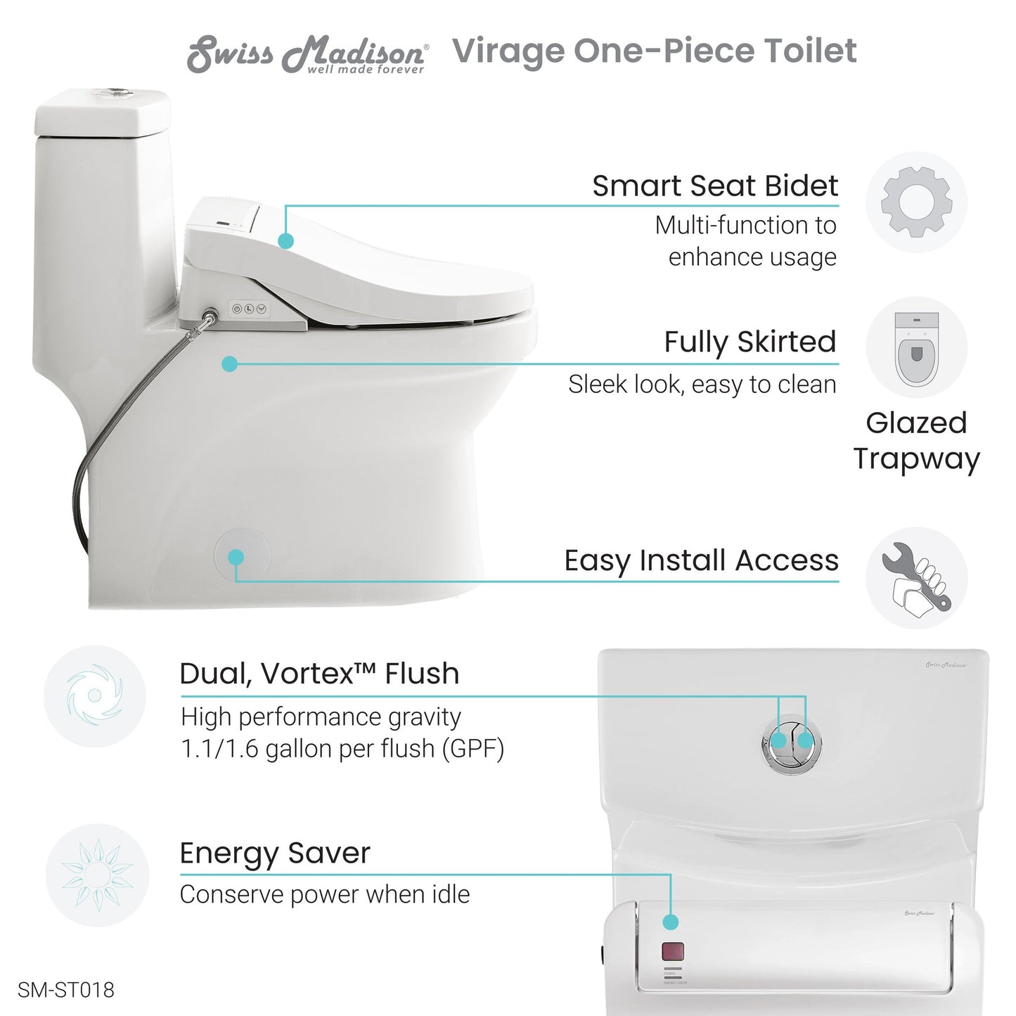 Virage One-Piece Toilet with Vivante Smart Seat Bidet 1.1/1.6 gpf