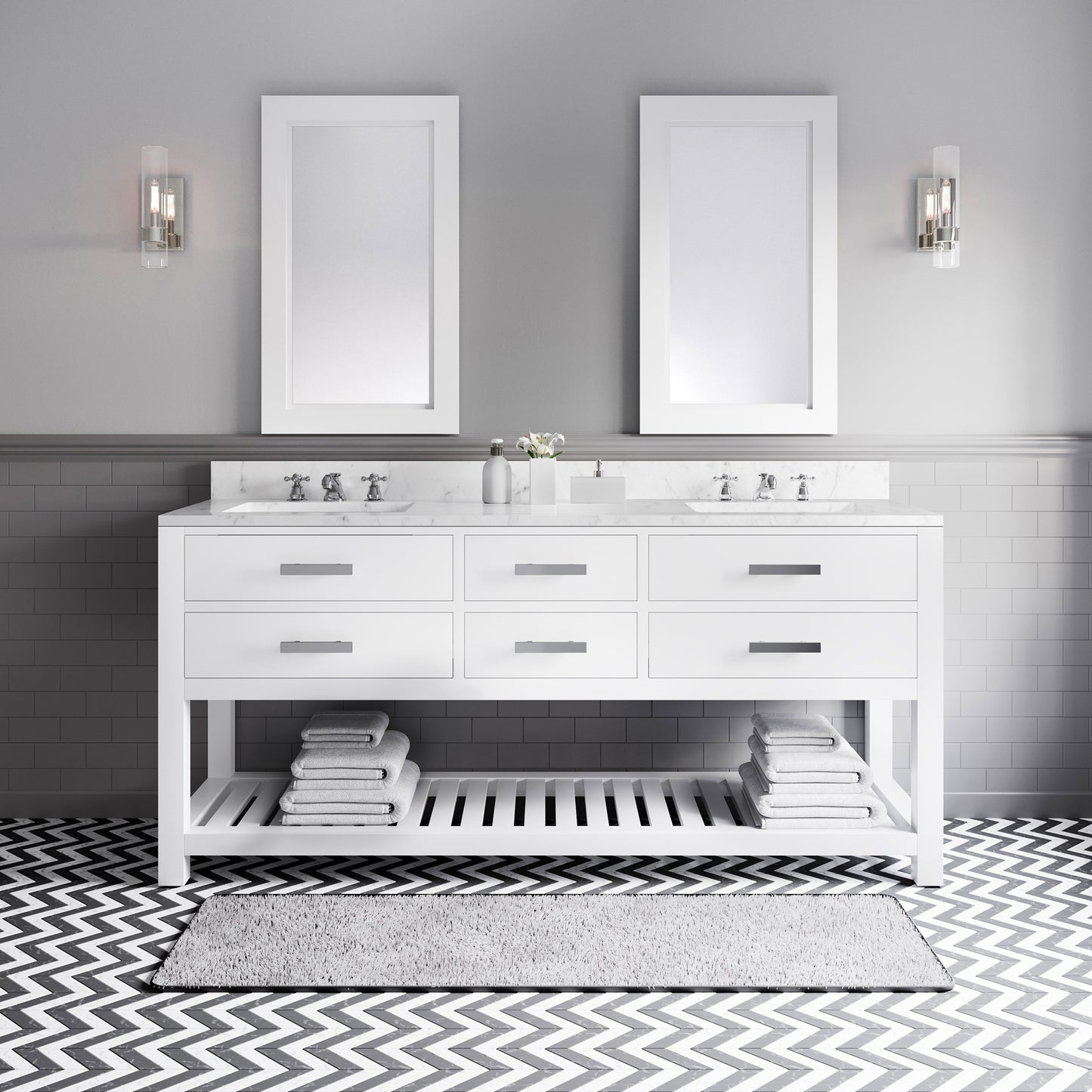 72 Inch Double Sink Bathroom Vanity With Mirror And Faucet From The Madalyn Collection