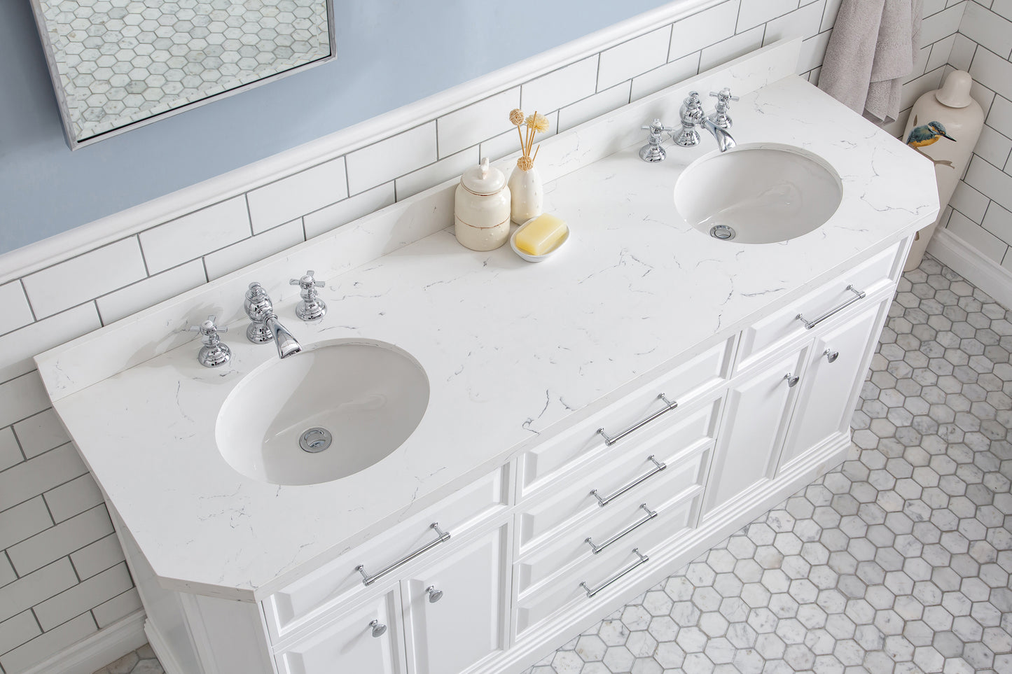 72" Palace Collection Quartz Carrara Multi Color Bathroom Vanity Sets