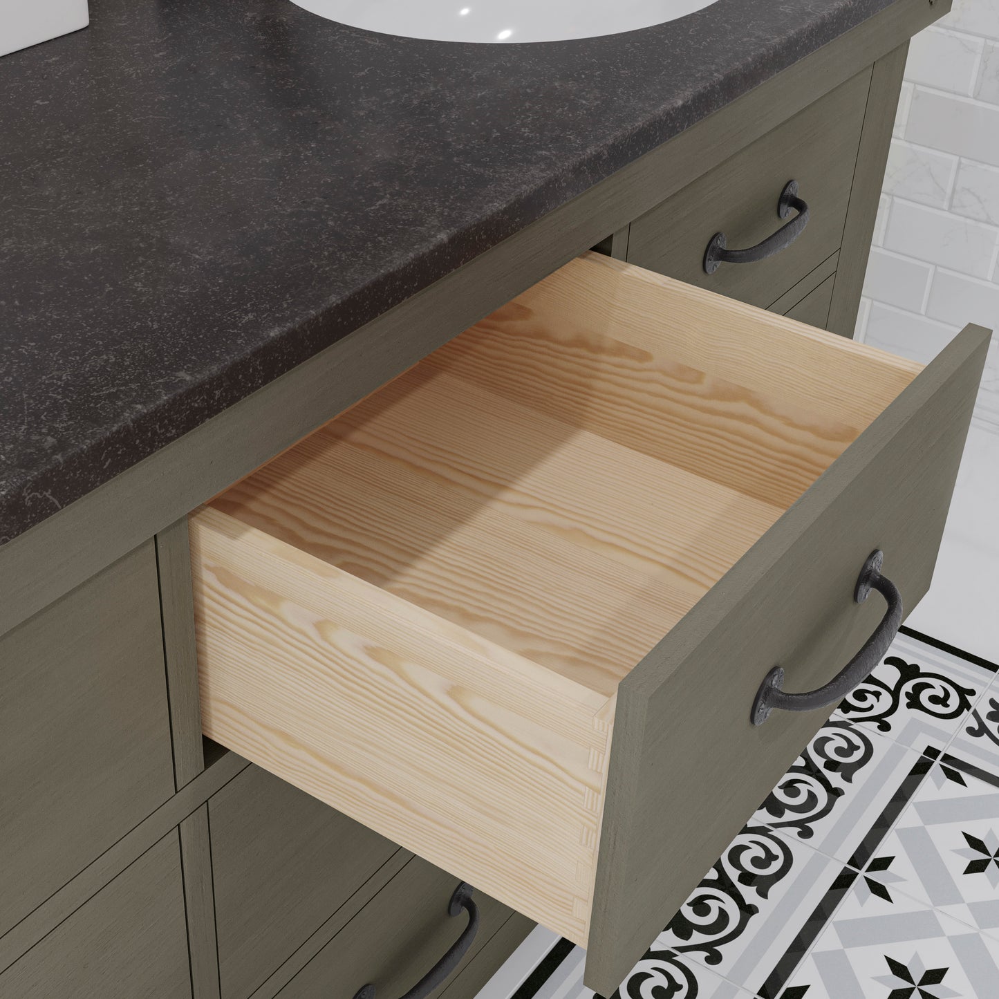 60 Inch Grizzle Grey Double Sink Bathroom Vanity sets With Blue Limestone Counter. ABERDEEN Collection