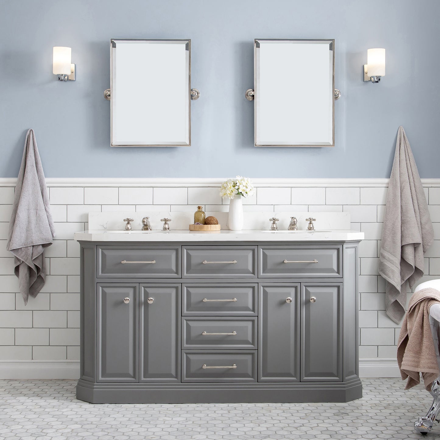 60" Palace Collection Quartz Carrara Bathroom Vanity Sets