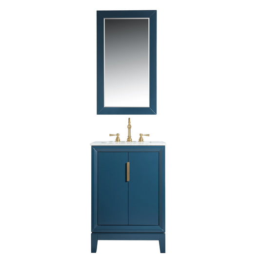 Elizabeth 24-Inch Single Sink Carrara White Marble Vanity In Monarch Blue set