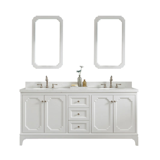 Queen 72-Inch Double Sink Quartz Carrara Vanity In Pure White set