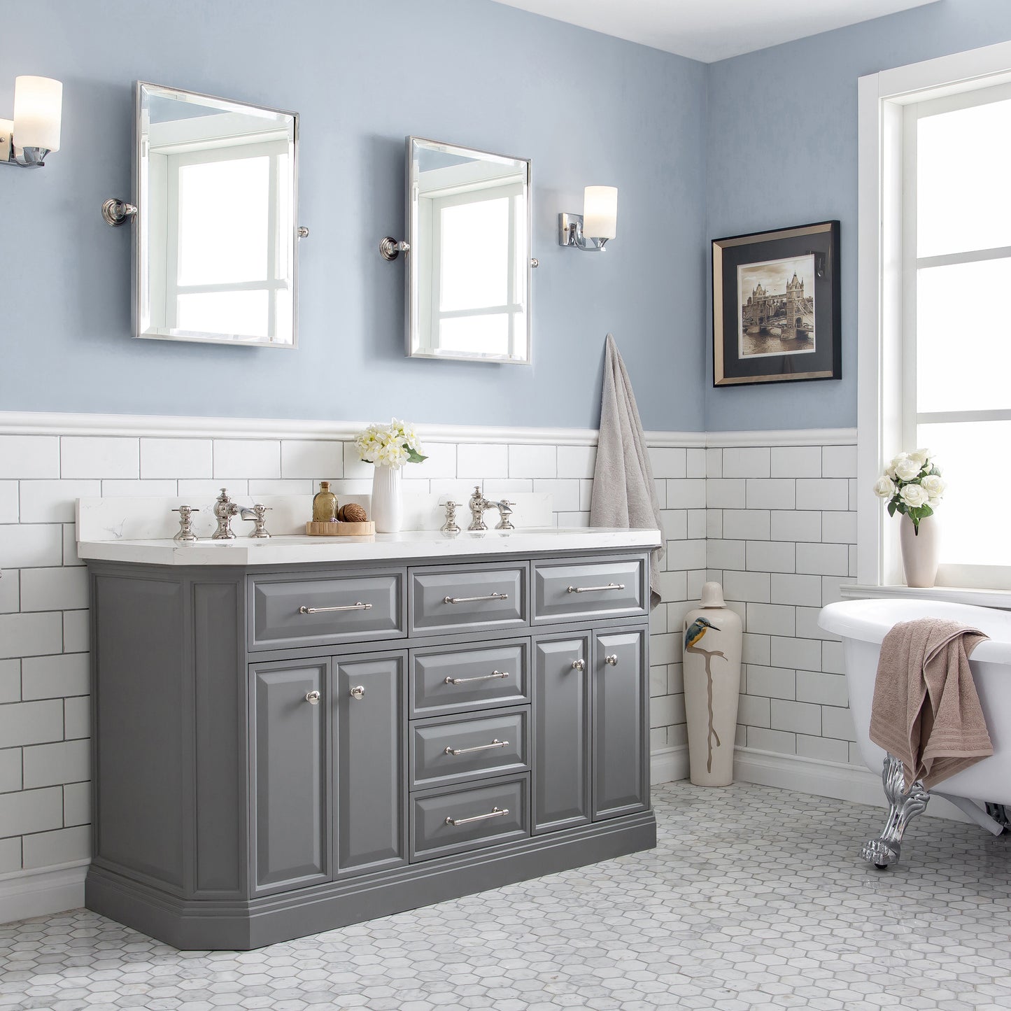60" Palace Collection Quartz Carrara Bathroom Vanity Sets