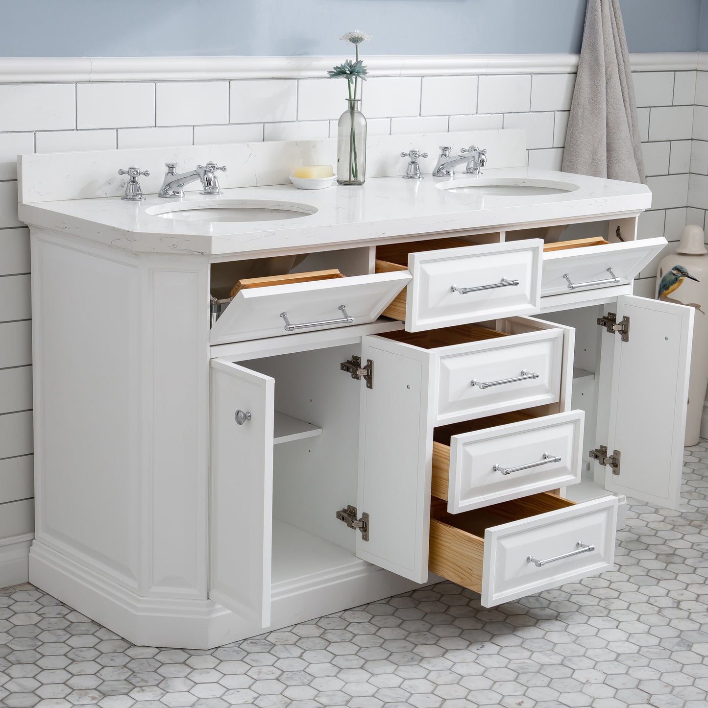 60" Palace Collection Quartz Carrara Bathroom Vanity Sets
