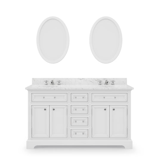 60 Inch Double Sink Bathroom Vanity, Mirrors And Faucets, Derby Collection