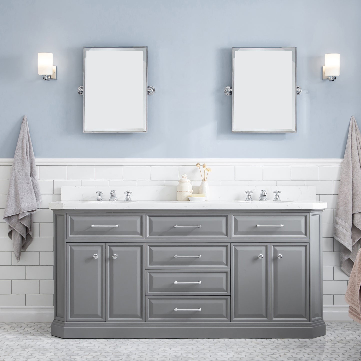 72" Palace Collection Quartz Carrara Multi Color Bathroom Vanity Sets
