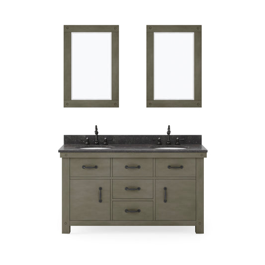 60 Inch Grizzle Grey Double Sink Bathroom Vanity sets With Blue Limestone Counter. ABERDEEN Collection