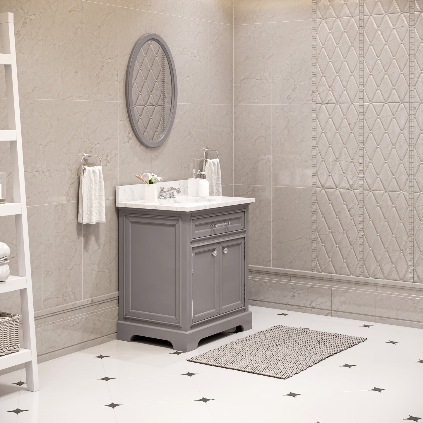 30 Inch Bathroom Vanity, Mirror And Faucet, Derby Collection
