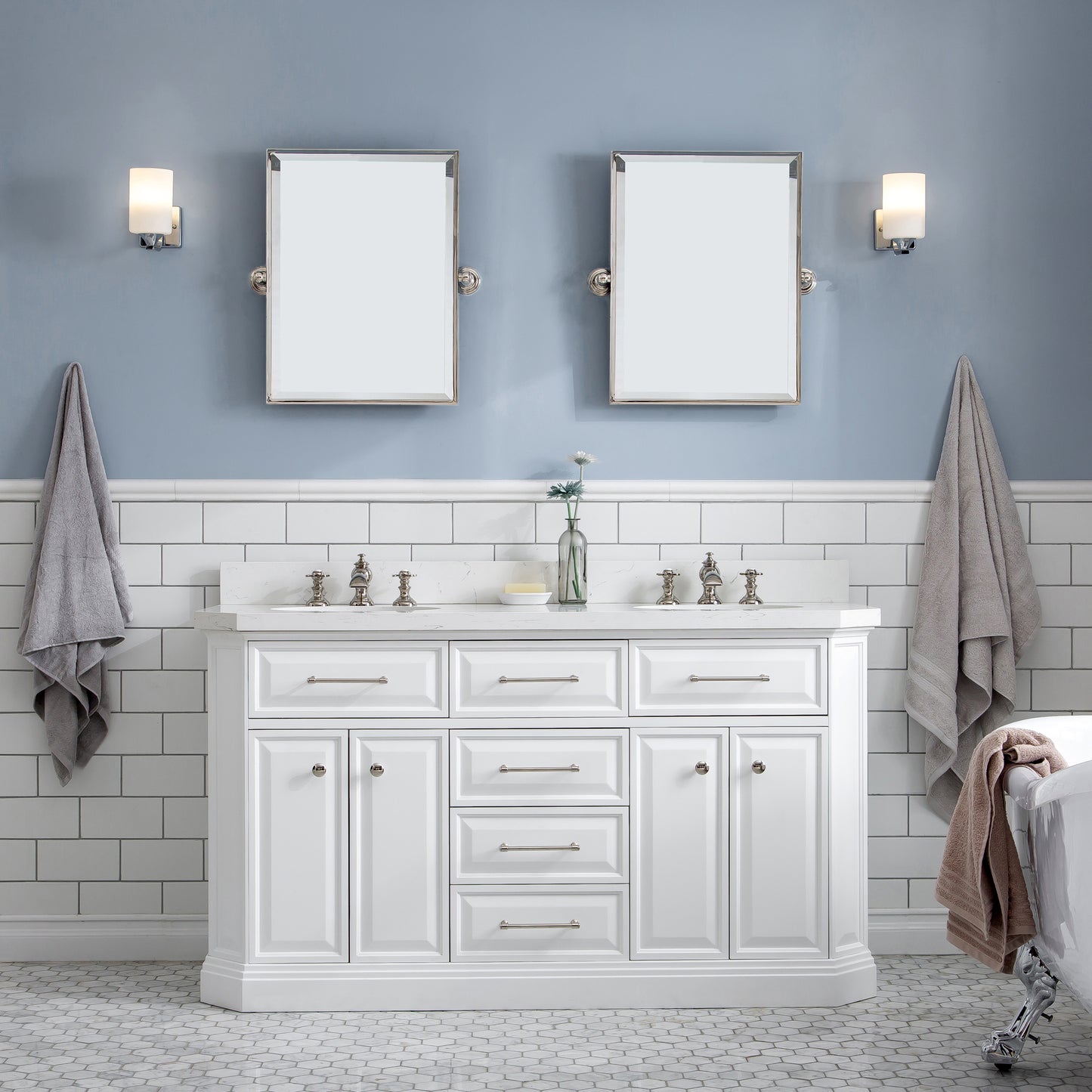 60" Palace Collection Quartz Carrara Bathroom vanity Set