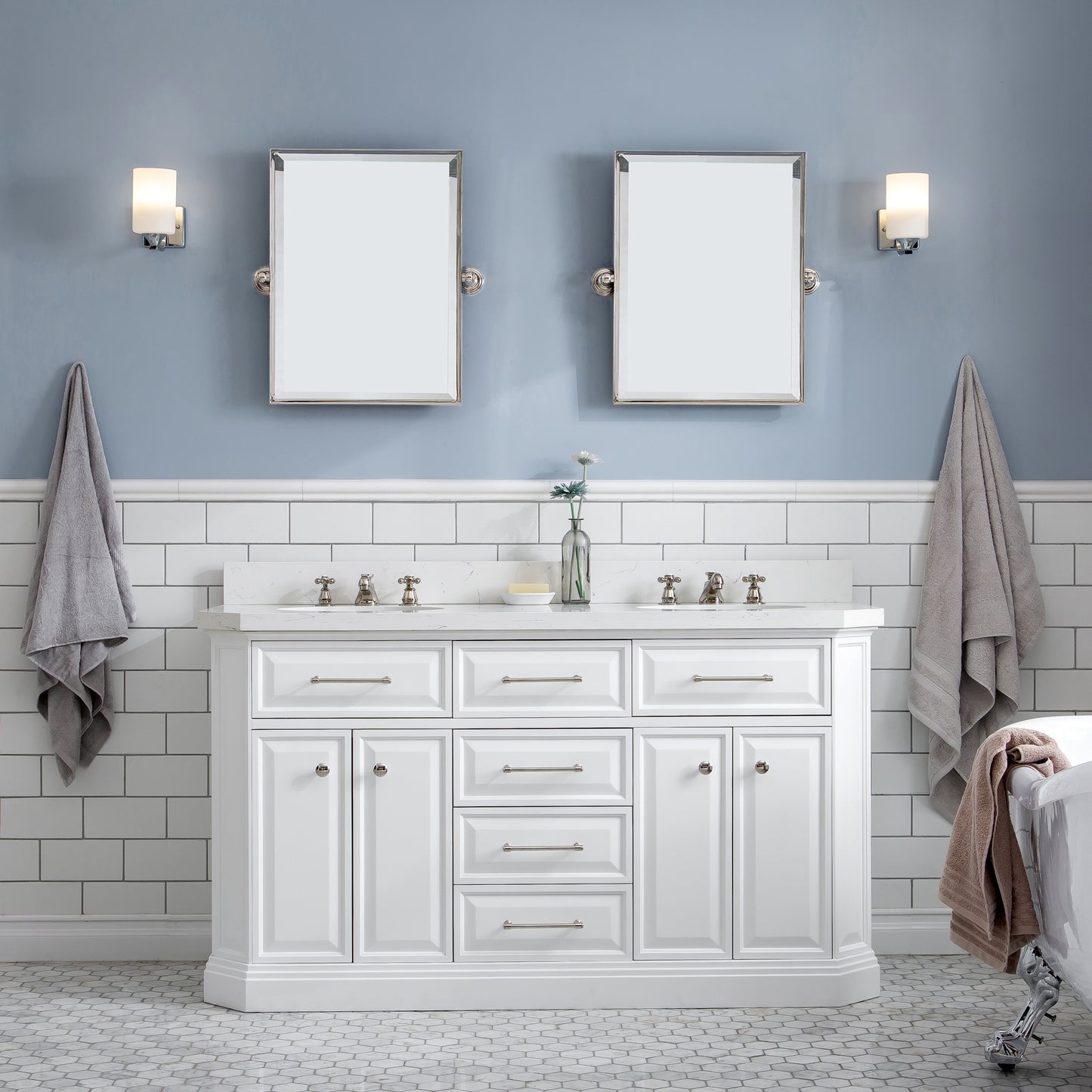 60" Palace Collection Quartz Carrara Bathroom Vanity Sets