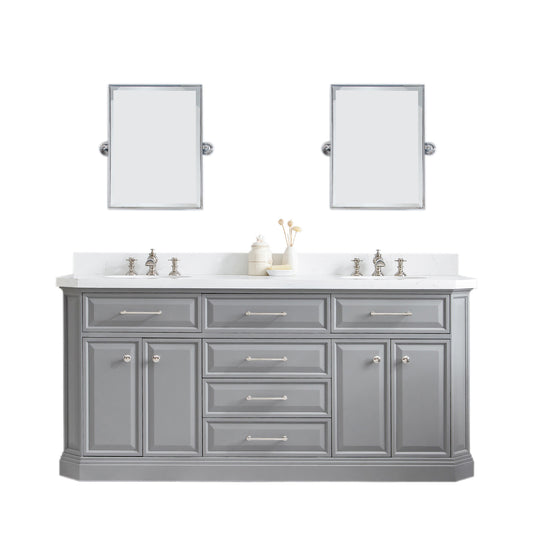 72" Palace Collection Quartz Carrara Bathroom Vanity Set, Mirror in Polished Nickel (PVD) Finish