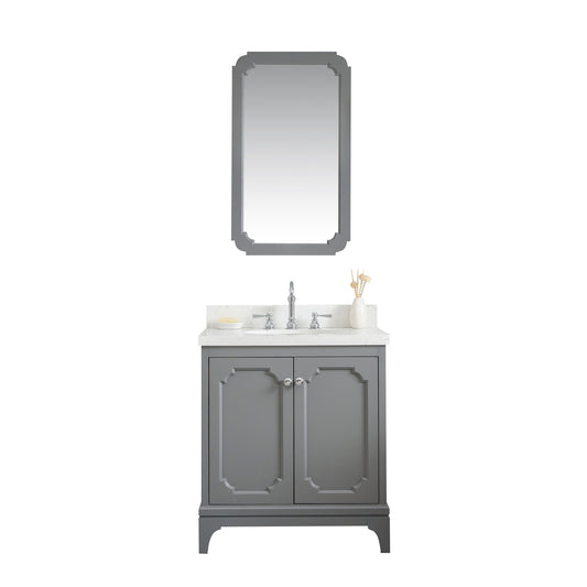Queen 30-Inch Single Sink Quartz Carrara Vanity In Cashmere Grey set