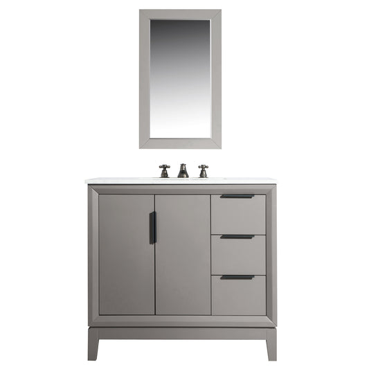 Elizabeth 36-Inch Single Sink Carrara White Marble Vanity In Cashmere Grey set