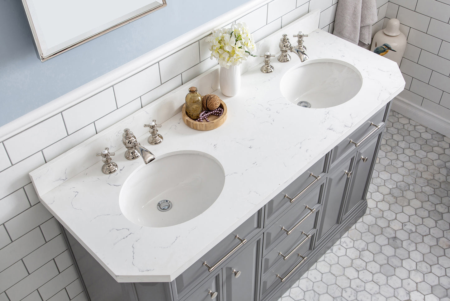 60" Palace Collection Quartz Carrara Bathroom Vanity Sets