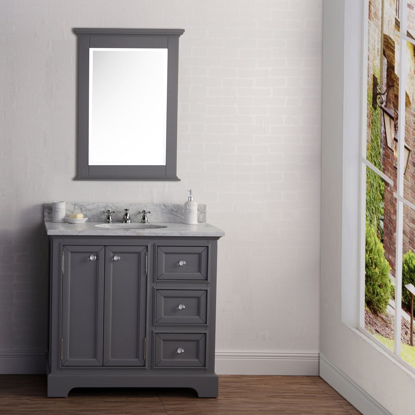 36 Inch Single Sink Carrara Marble Bathroom Vanity set. The Derby Collection