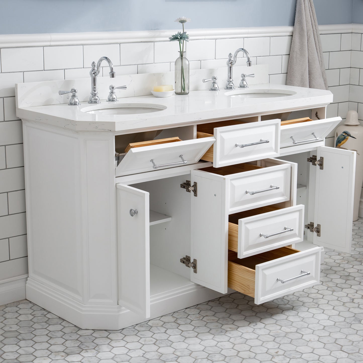 60" Palace Collection Quartz Carrara Bathroom Vanity Sets
