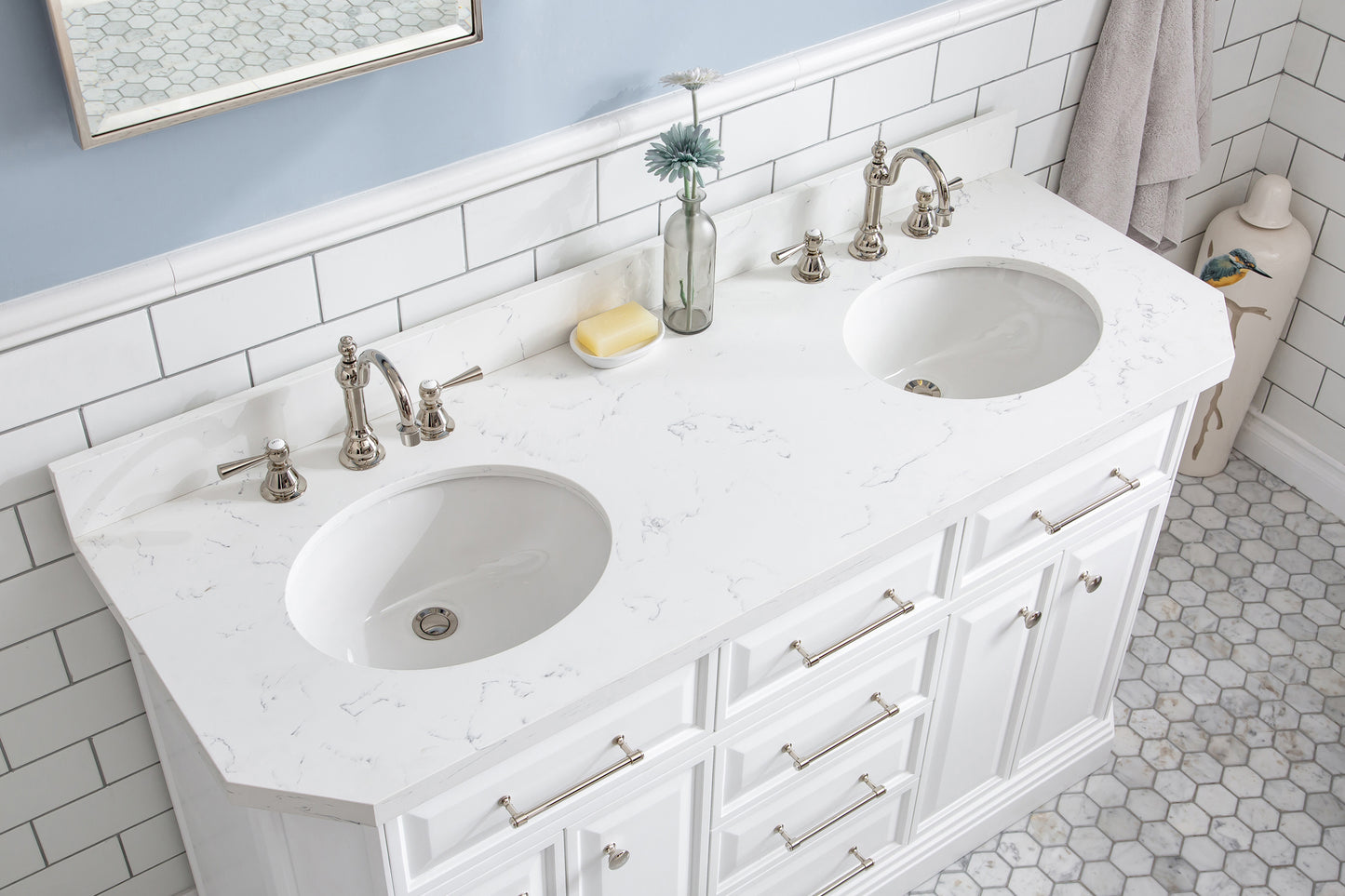 60" Palace Collection Quartz Carrara Bathroom vanity Set