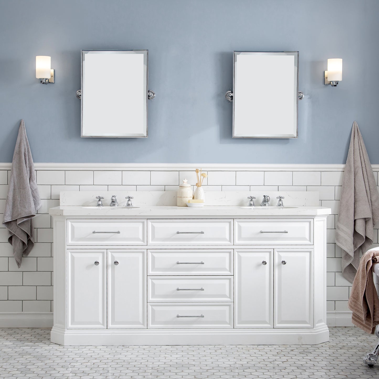 72" Palace Collection Quartz Carrara Multi Color Bathroom Vanity Sets