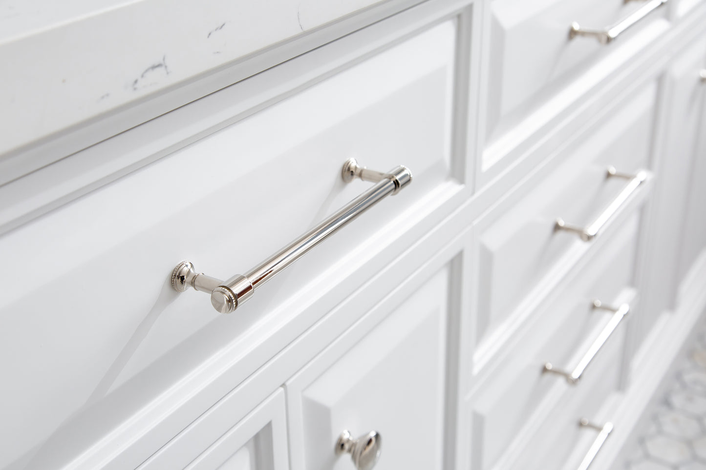 72" Palace Collection Quartz Carrara Bathroom Vanity Set, Mirror in Polished Nickel (PVD) Finish