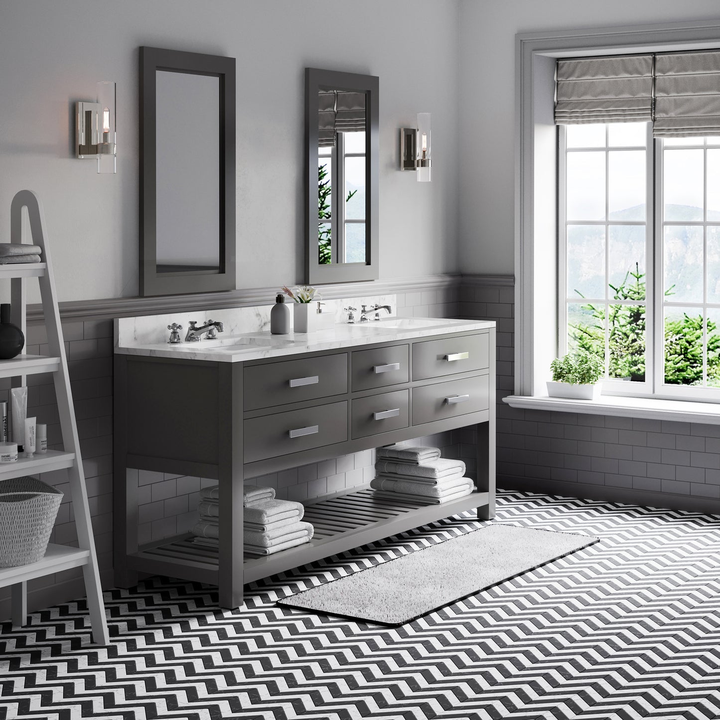 72 Inch Double Sink Bathroom Vanity With Mirror And Faucet From The Madalyn Collection