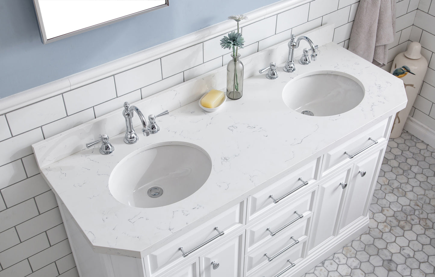 60" Palace Collection Quartz Carrara Bathroom Vanity Sets