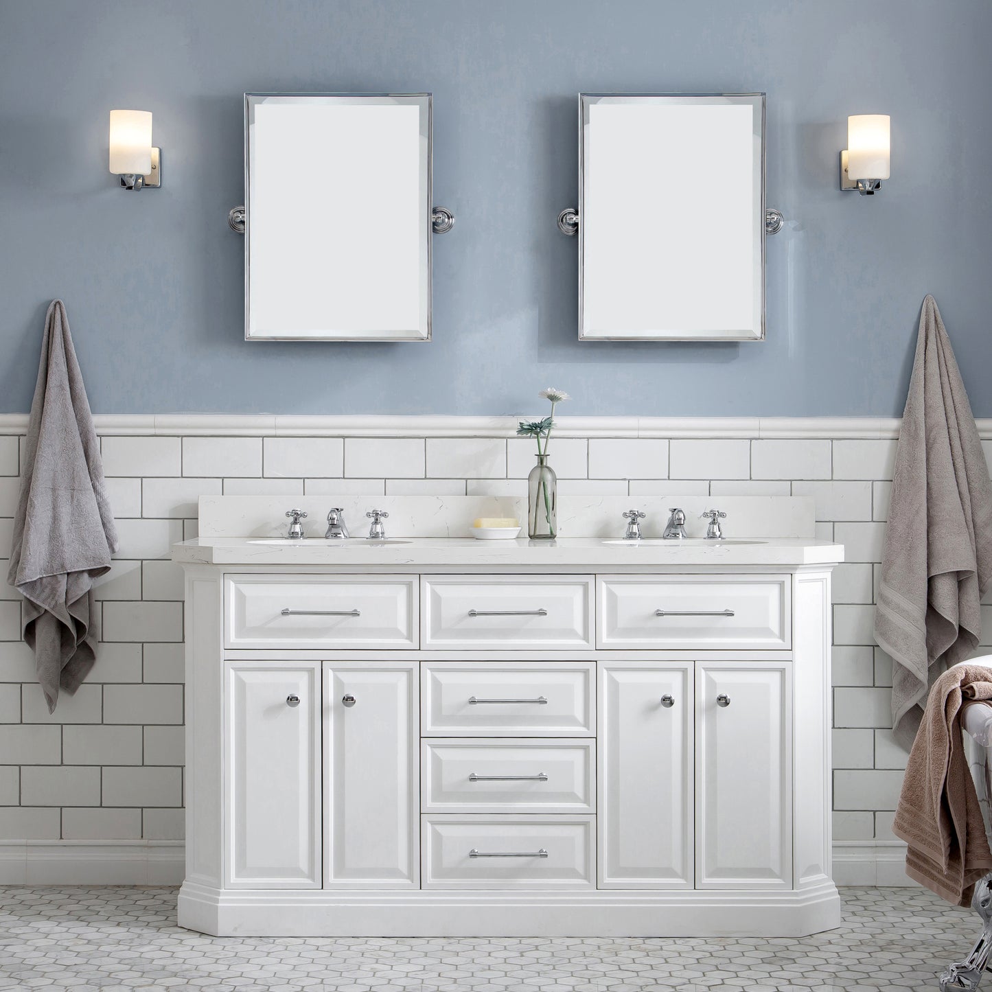 60" Palace Collection Quartz Carrara Bathroom Vanity Set