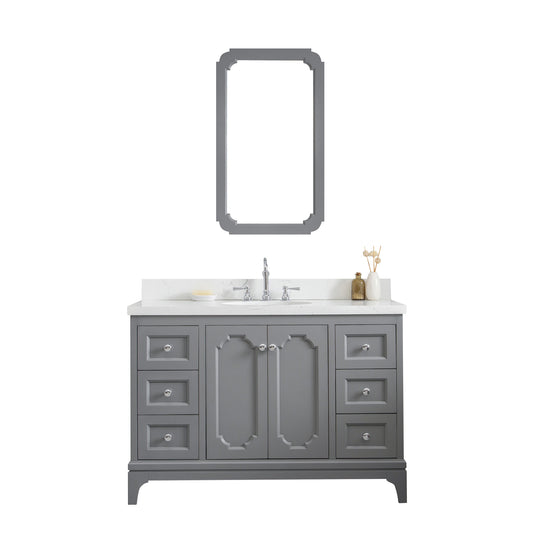 Queen 48-Inch Single Sink Quartz Carrara Vanity In Cashmere Grey set