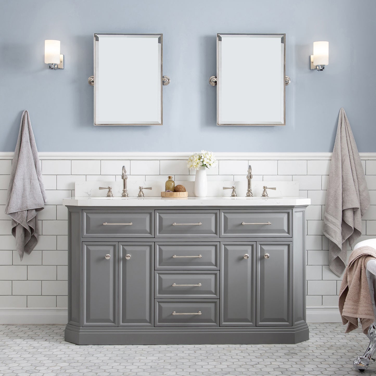 60" Palace Collection Quartz Carrara Bathroom Vanity Sets