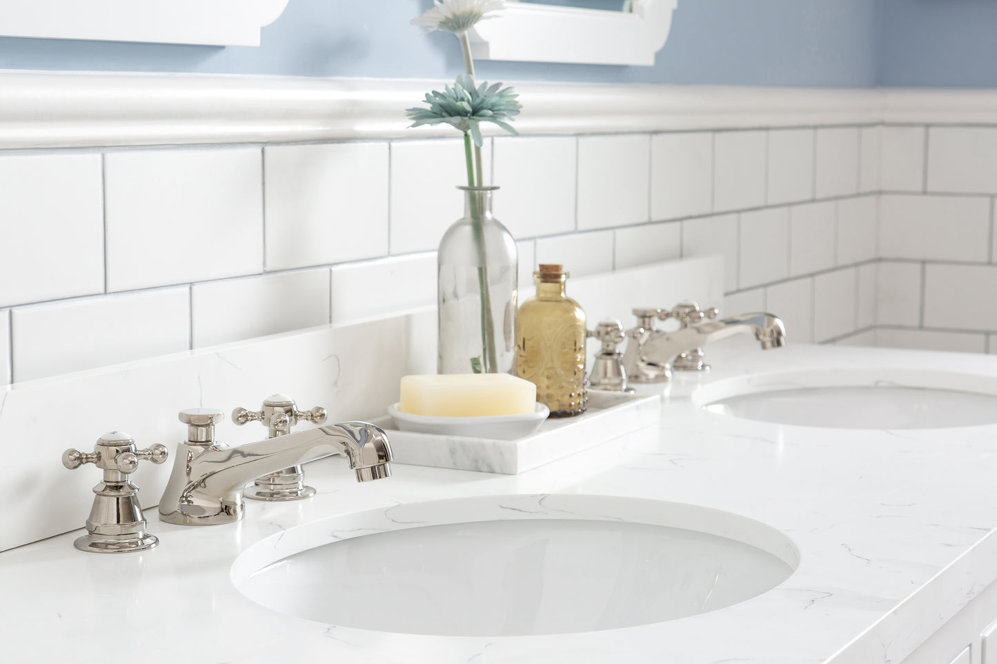 Queen 60-Inch Double Sink Quartz Carrara Vanity In Pure White set