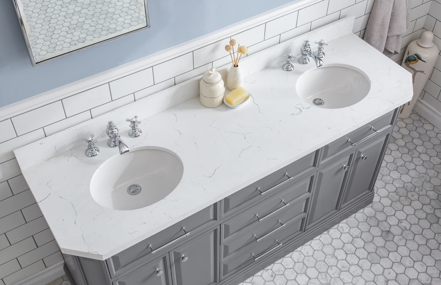 72" Palace Collection Quartz Carrara Multi Color Bathroom Vanity Sets