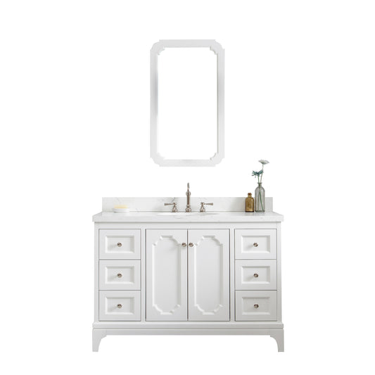 Queen 48-Inch Single Sink Quartz Carrara Vanity In Pure White set