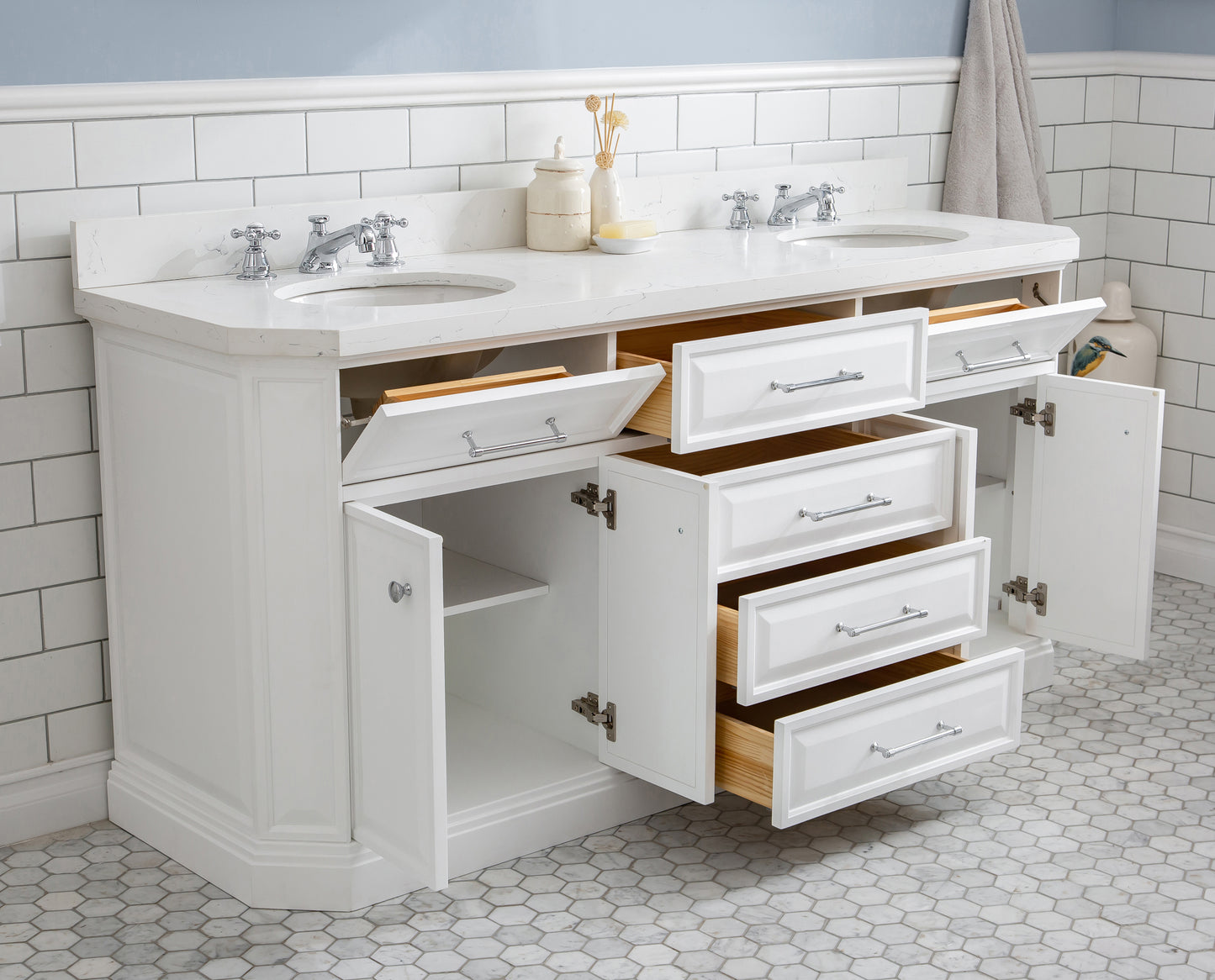 72" Palace Collection Quartz Carrara Multi Color Bathroom Vanity Sets