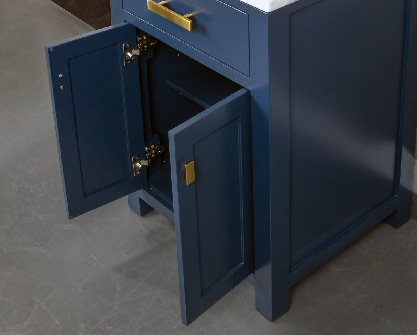 Madison 24-Inch Single Sink Carrara White Marble Vanity In Monarch Blue set