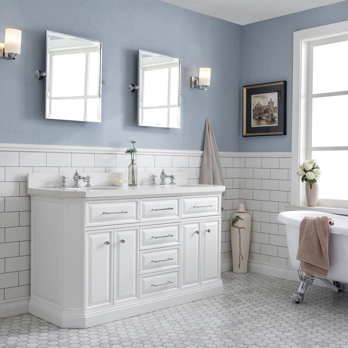 60" Palace Collection Quartz Carrara Bathroom Vanity Sets
