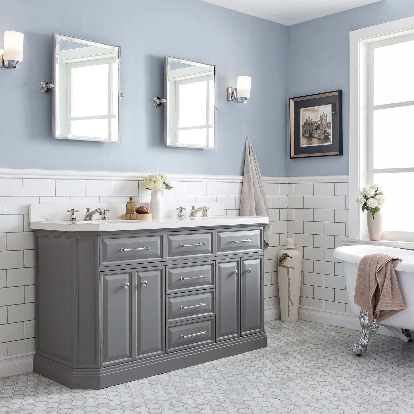 60" Palace Collection Quartz Carrara Bathroom Vanity Sets