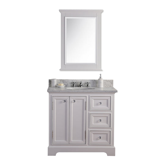 36 Inch Single Sink Carrara Marble Bathroom Vanity set. The Derby Collection