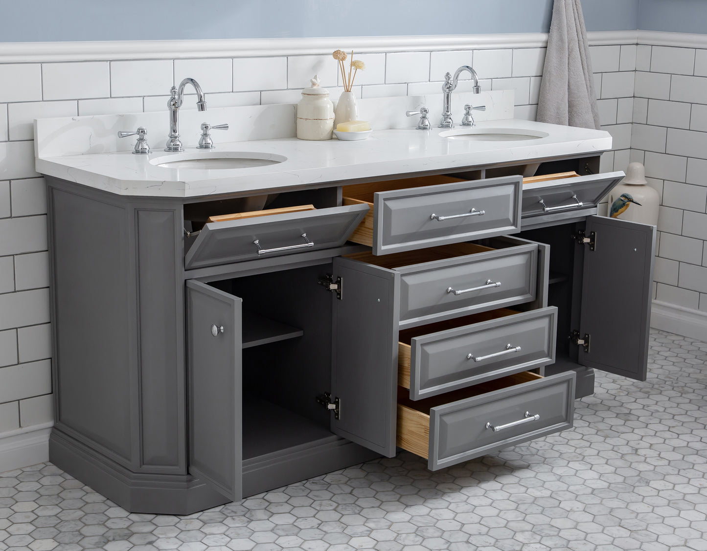 72" Palace Collection Quartz Carrara Multi Color Bathroom Vanity Sets