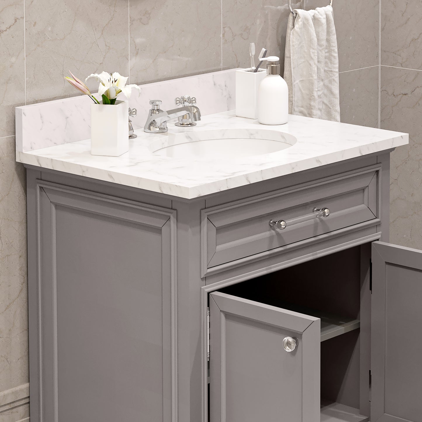 30 Inch Bathroom Vanity, Mirror And Faucet, Derby Collection