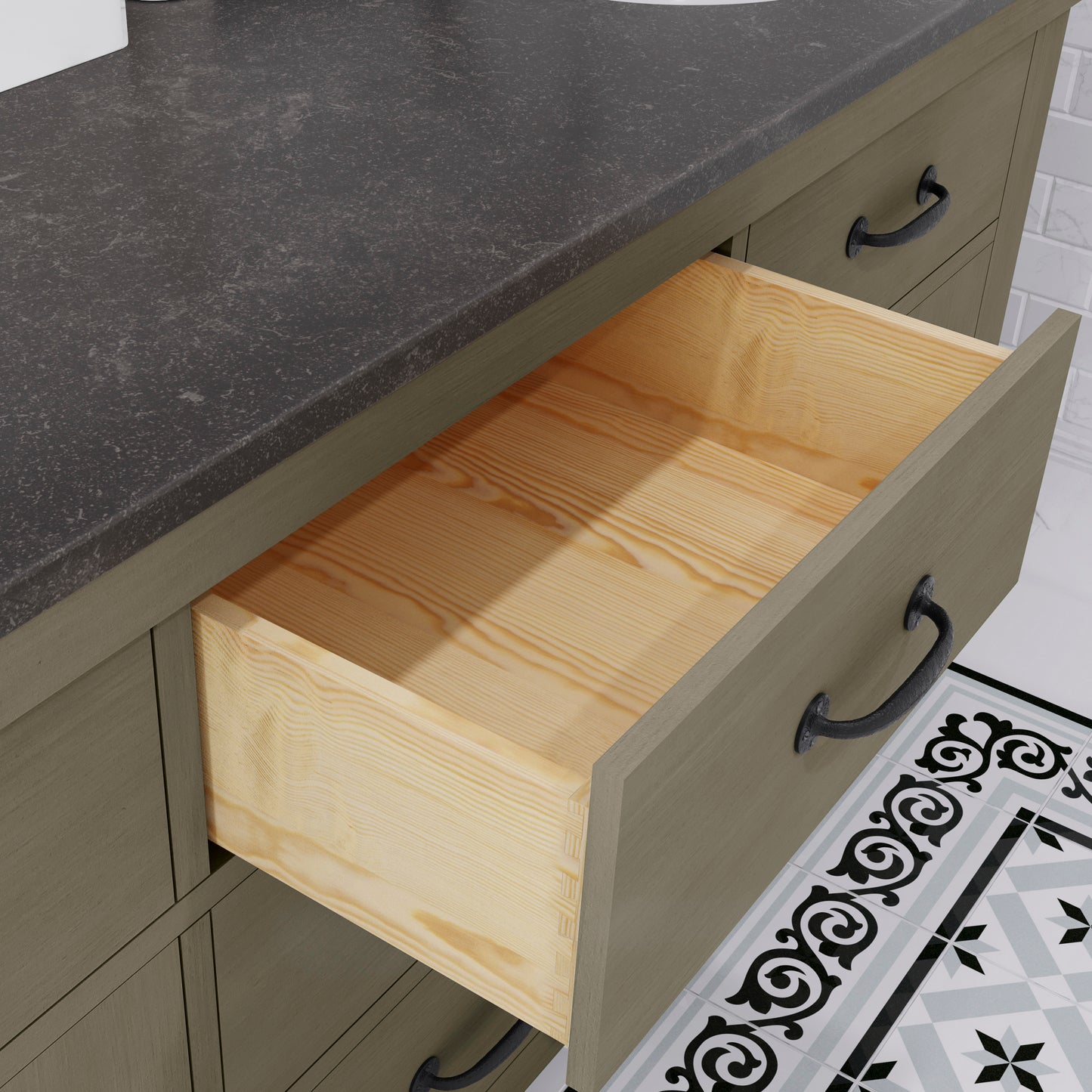 72 Inch Grizzle Grey Double Sink Bathroom Vanity sets With Blue Limestone CounterTop. ABERDEEN Collection