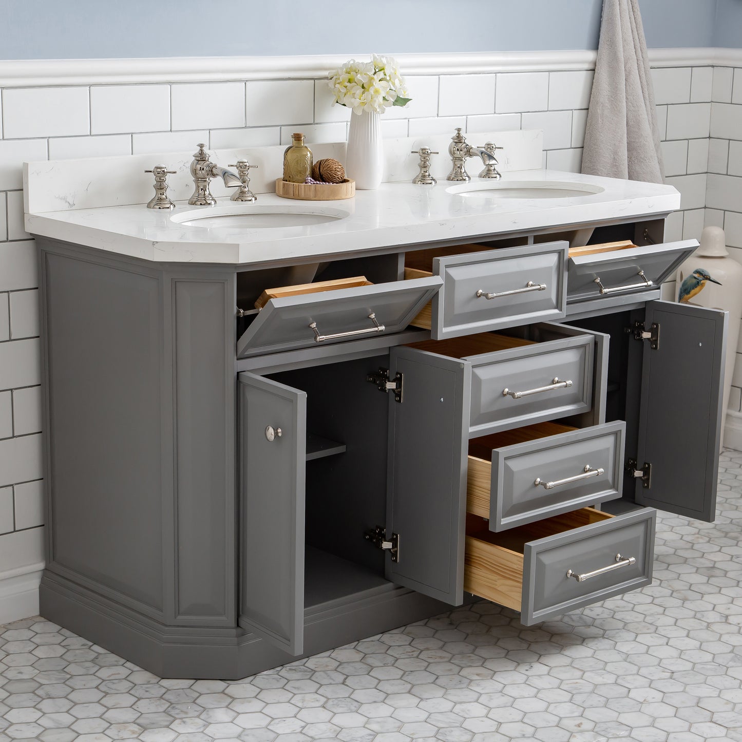60" Palace Collection Quartz Carrara Bathroom Vanity Sets