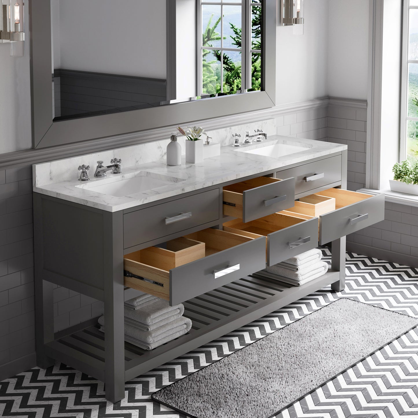 72 Inch Double Sink Bathroom Vanity With Mirror And Faucet From The Madalyn Collection