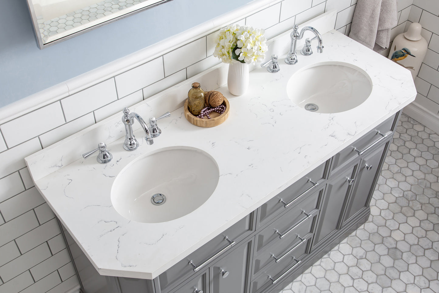 60" Palace Collection Quartz Carrara Bathroom Vanity Sets